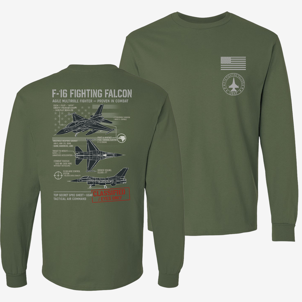 F-16 Fighting Falcon Schematic Long Sleeve
