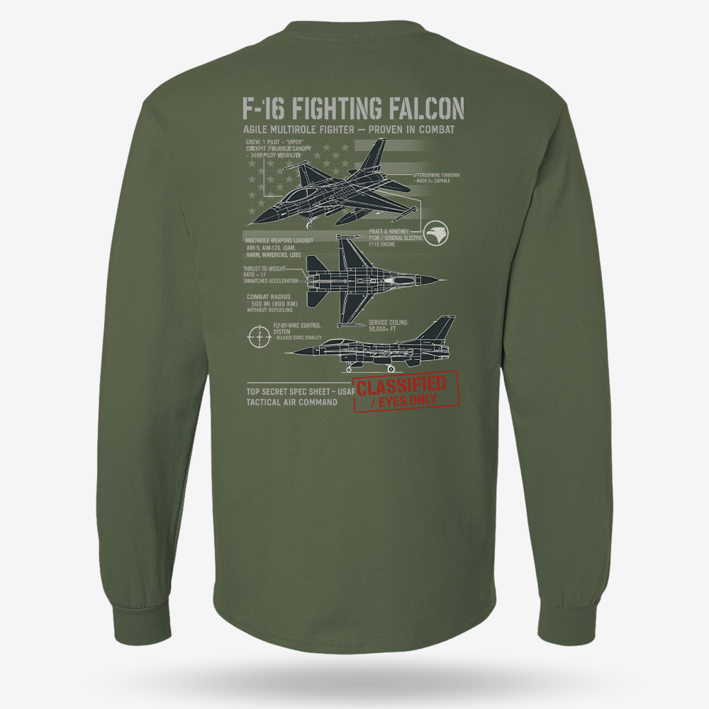 F-16 Fighting Falcon Schematic Long Sleeve