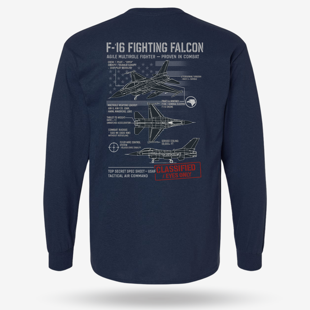 F-16 Fighting Falcon Schematic Long Sleeve