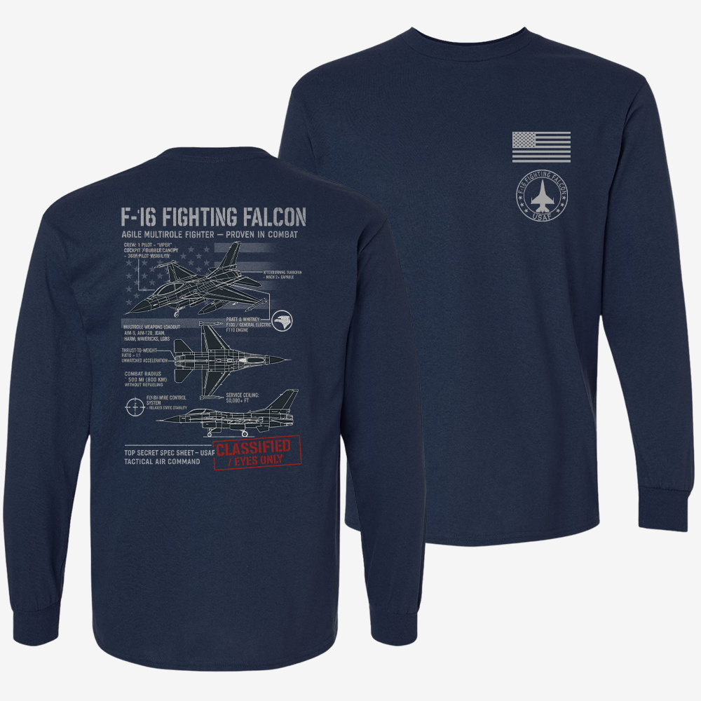 F-16 Fighting Falcon Schematic Long Sleeve