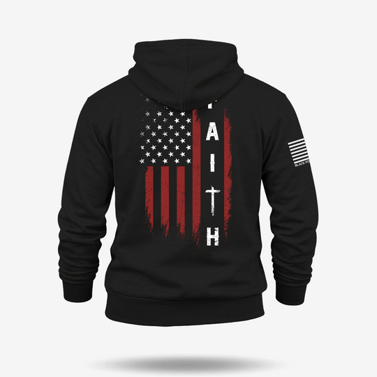 Faith Over Fear – Distressed American Flag Hoodie