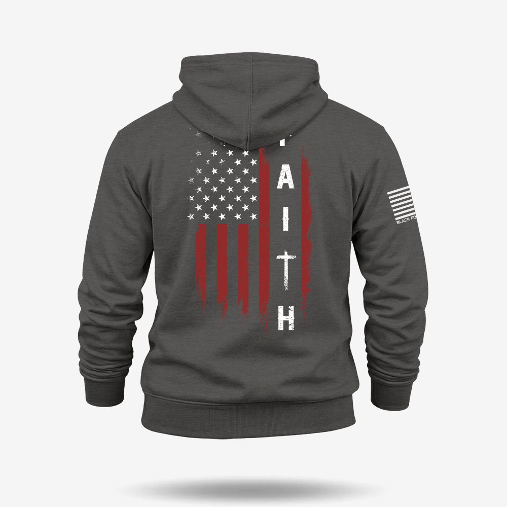 Faith Over Fear – Distressed American Flag Hoodie