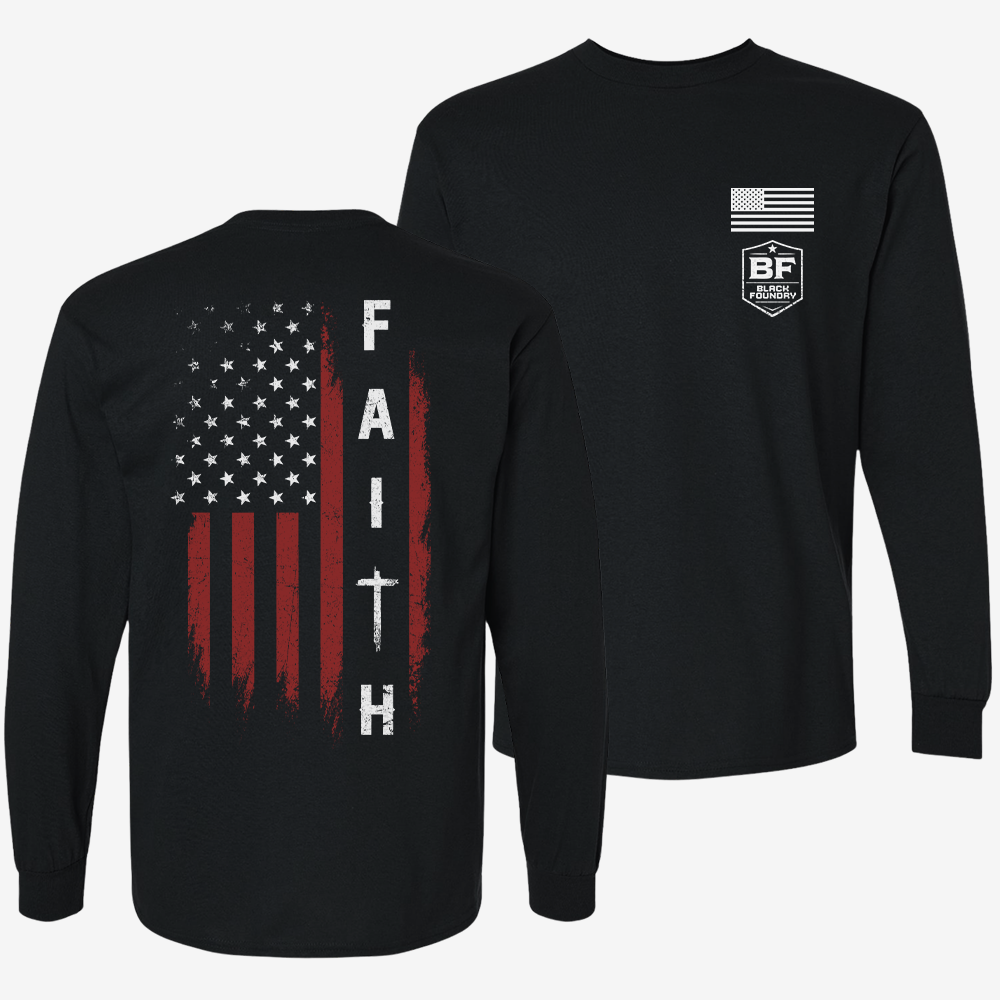 Faith Over Fear – Distressed American Flag Long Sleeve