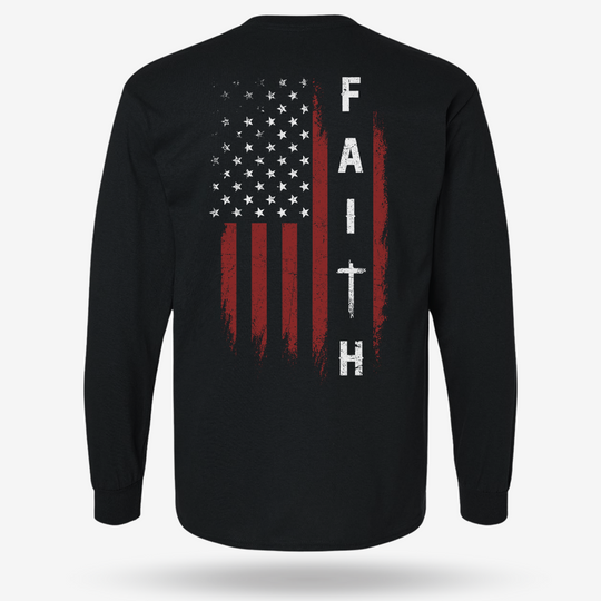 Faith Over Fear – Distressed American Flag Long Sleeve
