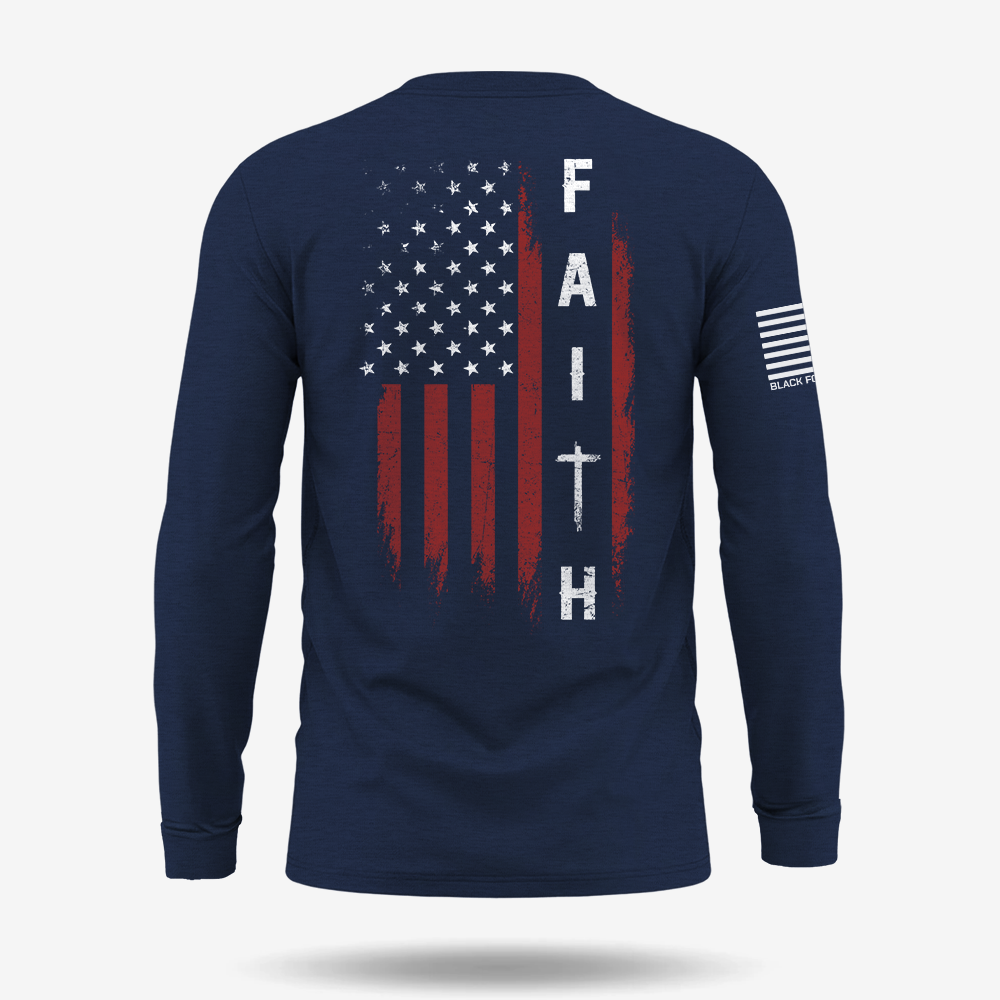 Faith Over Fear – Distressed American Flag Long Sleeve