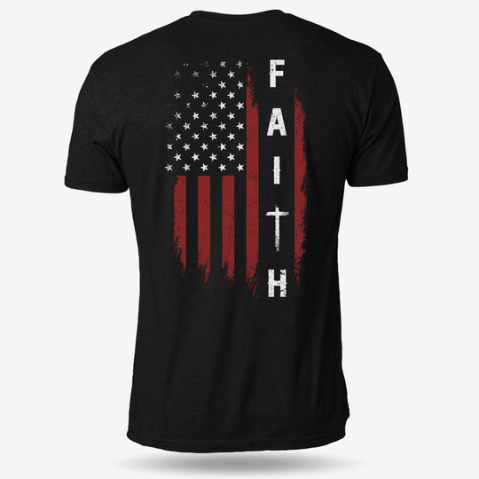 Faith Over Fear – Distressed American Flag T Shirt