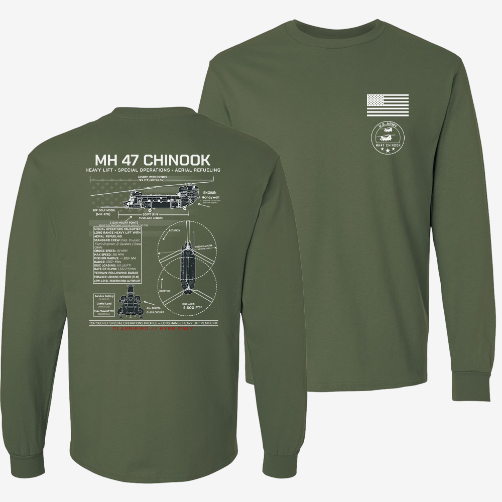 MH 47 Chinook Schematic Long Sleeve