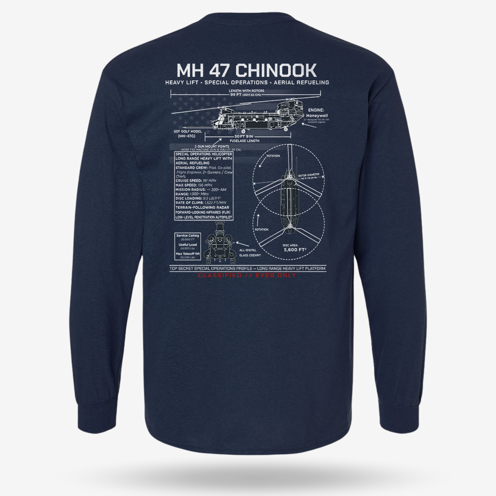 MH 47 Chinook Schematic Long Sleeve