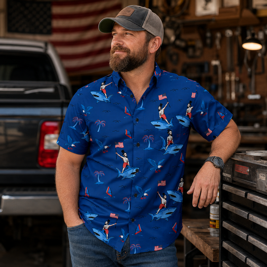 Old Glory Shark Rider Button Down Shirt