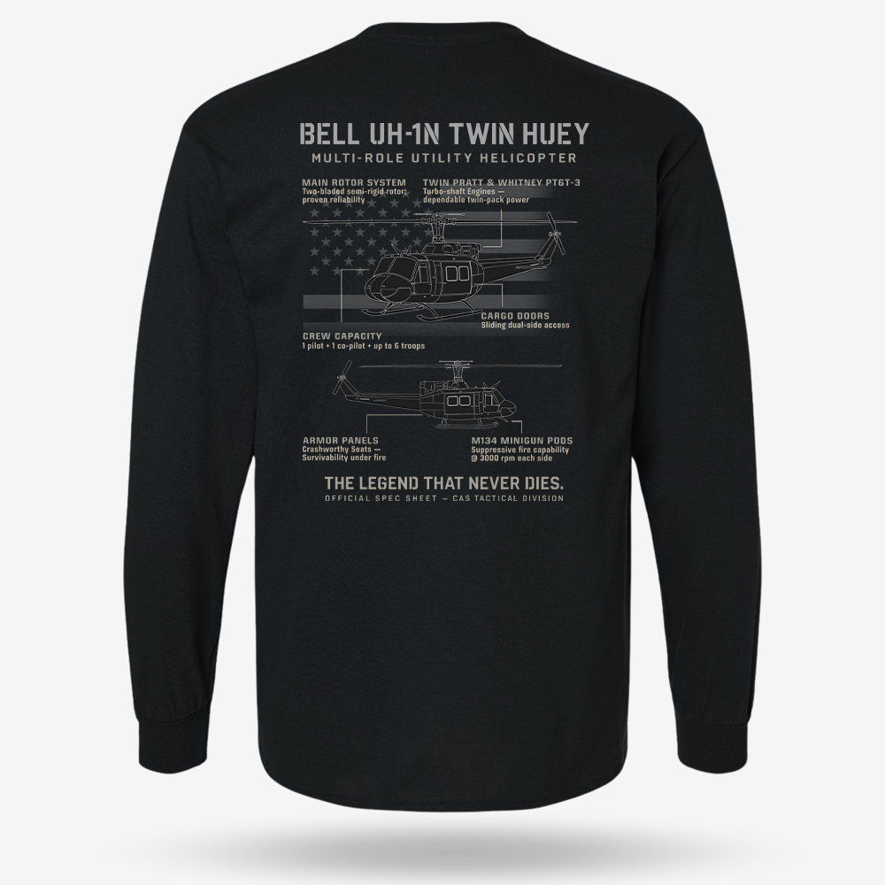 BELL UH-1N TWIN HUEY Schematic Long Sleeve