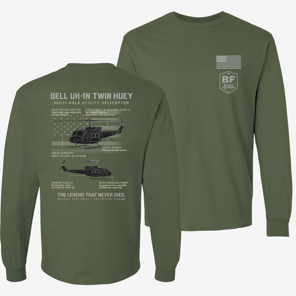 BELL UH-1N TWIN HUEY Schematic Long Sleeve