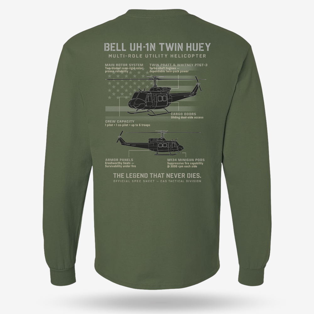BELL UH-1N TWIN HUEY Schematic Long Sleeve