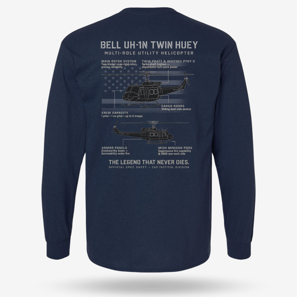 BELL UH-1N TWIN HUEY Schematic Long Sleeve