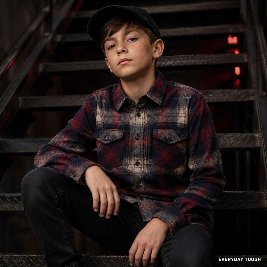 Young Midnight Oxblood Plaid Flannel