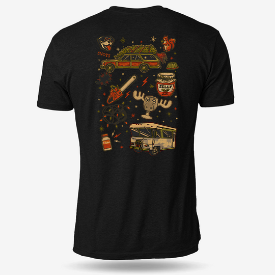 Christmas Vacation Chaos T-shirt Black main printed design mockup