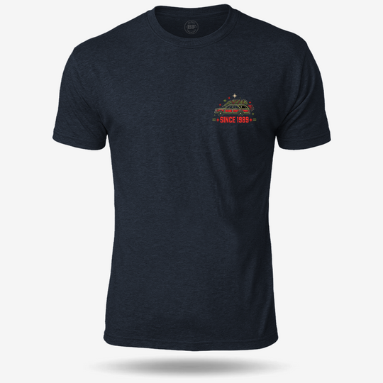 Christmas Vacation Chaos T-shirt Heather Navy front mockup