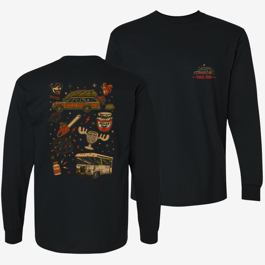Christmas Vacation Chaos Long Sleeve Black front and back mockup