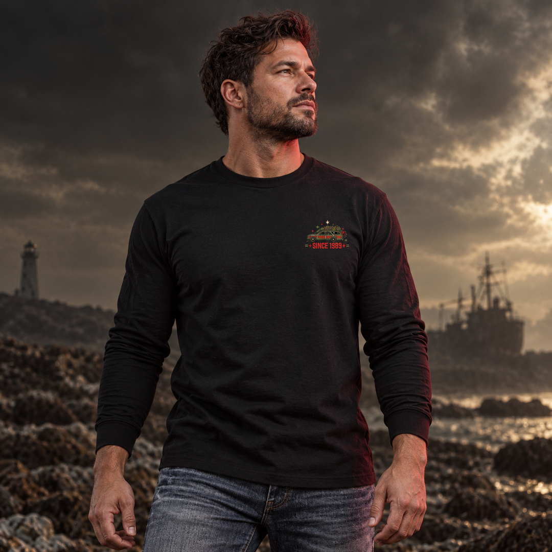 Christmas Vacation Chaos Long Sleeve Black front logo lifestyle creative