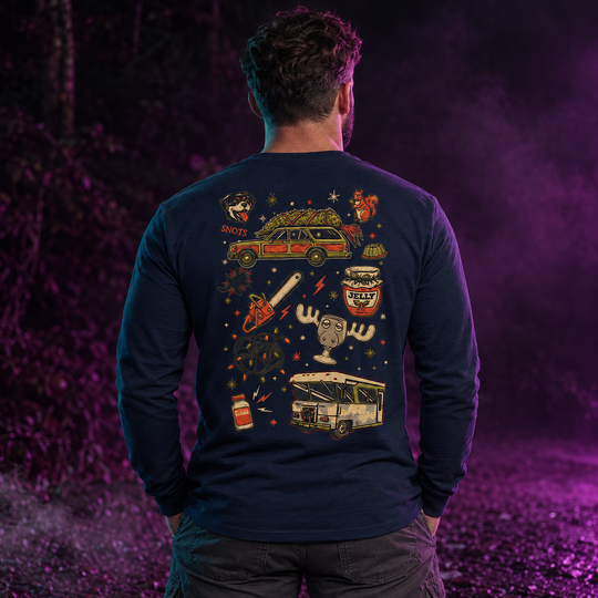 Christmas Vacation Chaos Long Sleeve Navy back design lifestyle creative