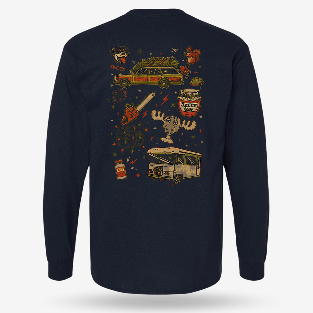 Christmas Vacation Chaos Long Sleeve Navy main printed design mockup