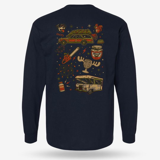 Christmas Vacation Chaos Long Sleeve Navy main printed design mockup