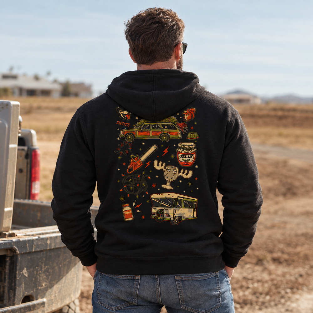 Christmas Vacation Chaos Hoodie Black back design lifestyle creative