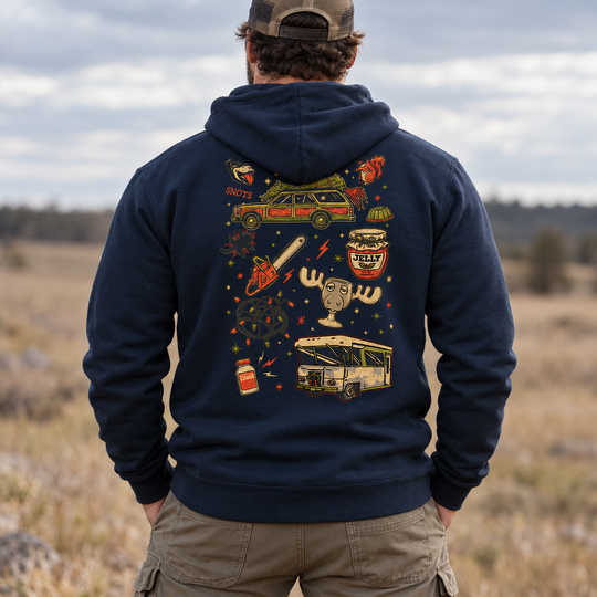 Christmas Vacation Chaos Hoodie Navy back design lifestyle creative