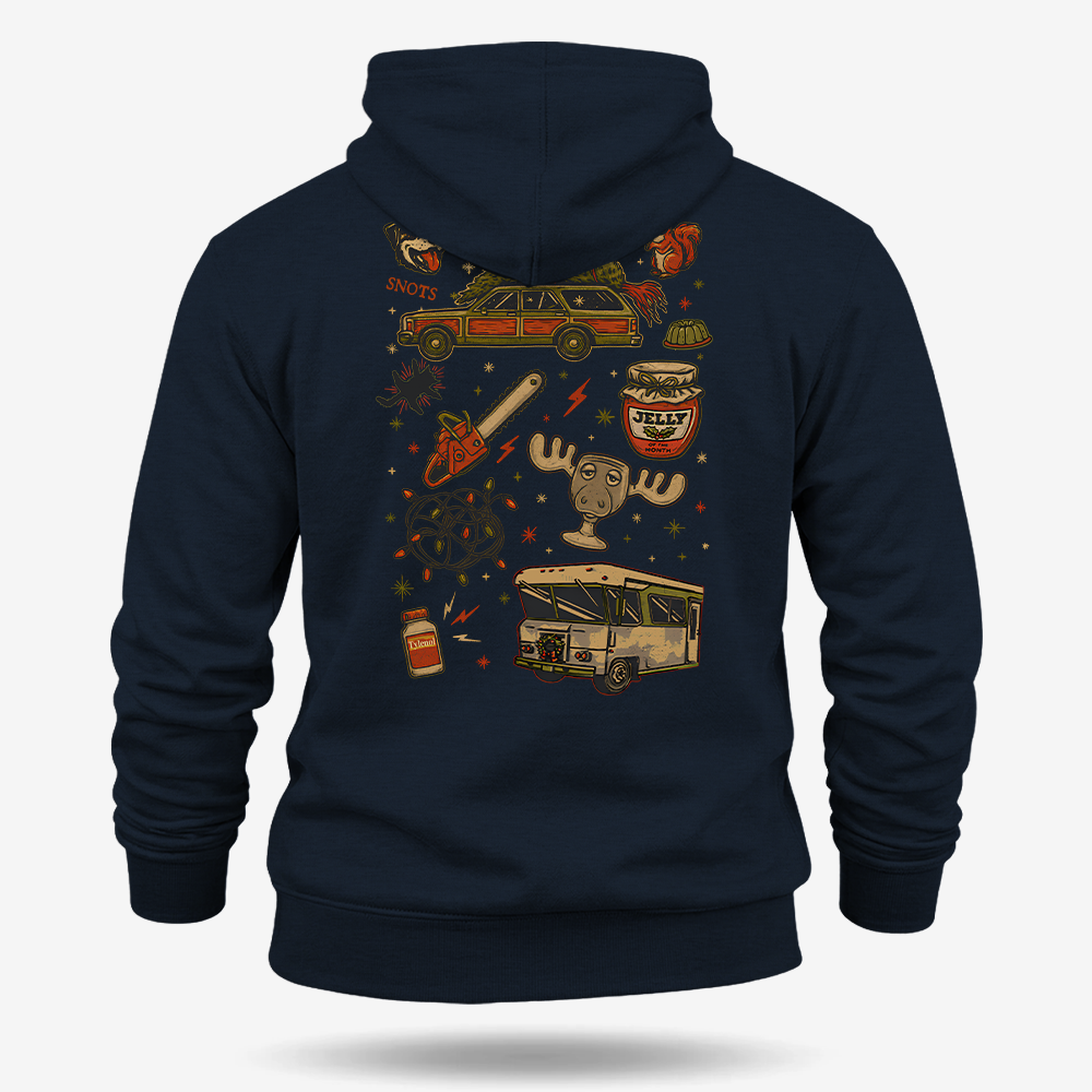 Christmas Vacation Chaos Hoodie Navy main printed design mockup