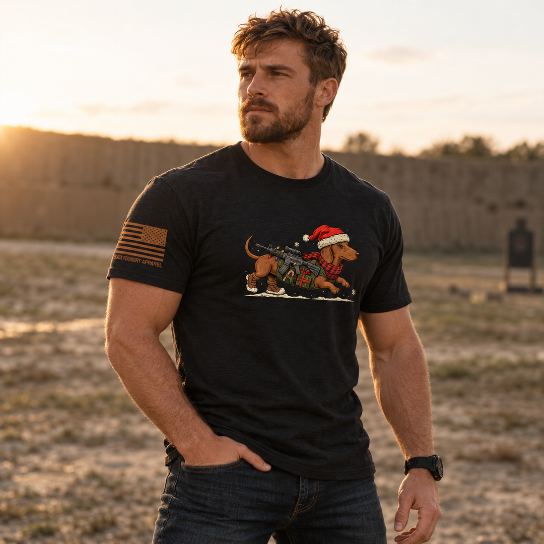 Christmas Wiener Ops T-shirt Black front design lifestyle creative