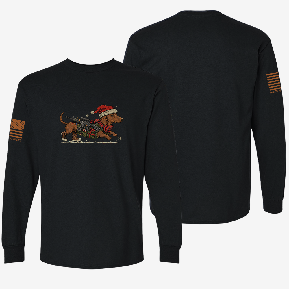 Christmas Wiener Ops Long Sleeve Black front and back mockup