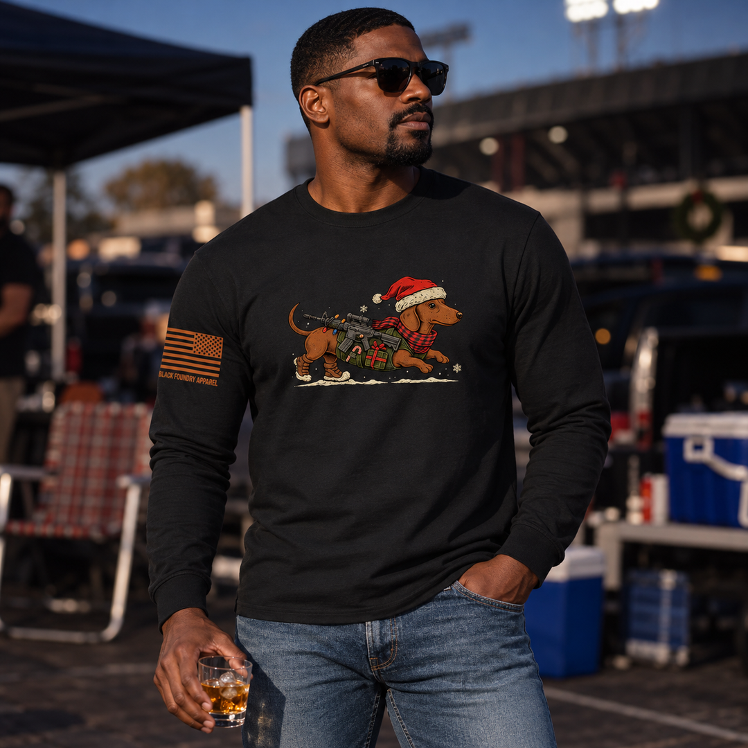 Christmas Wiener Ops Long Sleeve Black front design lifestyle creative