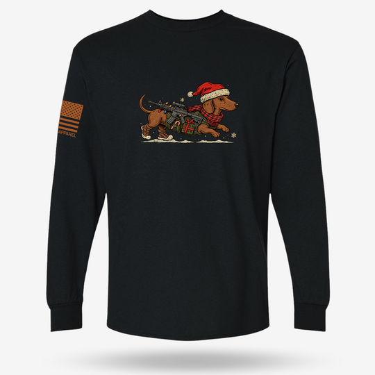 Christmas Wiener Ops Long Sleeve Black main printed design mockup