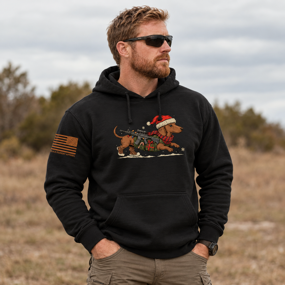 Christmas Wiener Ops Hoodie Black front design lifestyle creative