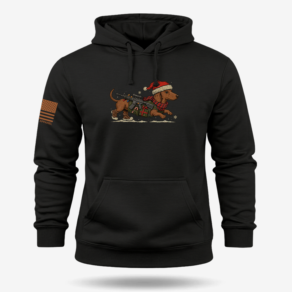 Christmas Wiener Ops Hoodie Black main printed design mockup