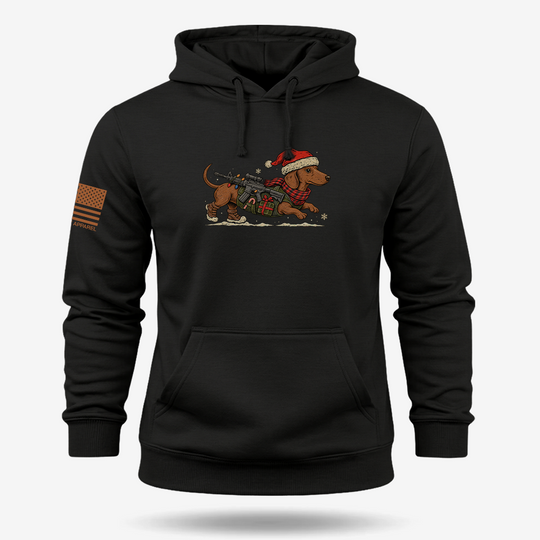 Christmas Wiener Ops Hoodie Black main printed design mockup