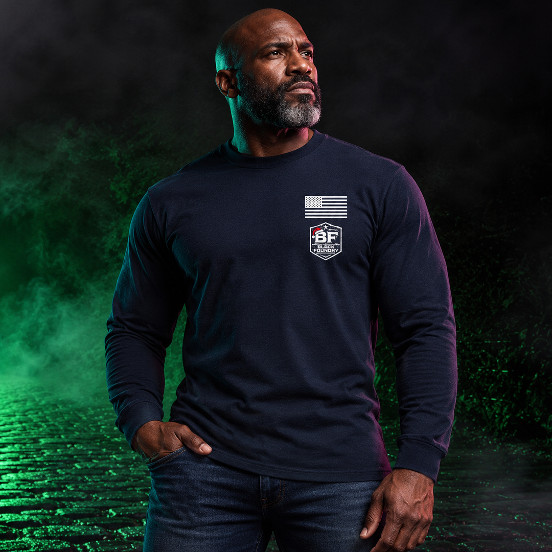 Cookie Retrieval Long Sleeve Navy front logo lifestyle creative