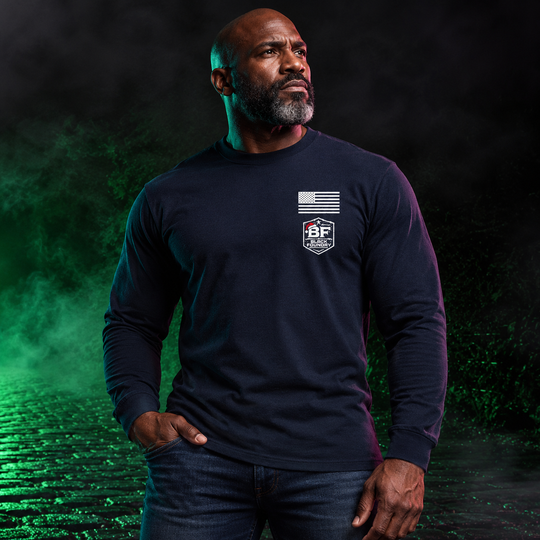 Cookie Retrieval Long Sleeve Navy front logo lifestyle creative