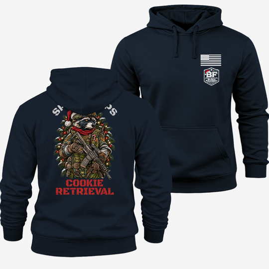 Cookie Retrieval Hoodie Navy front and back mockup