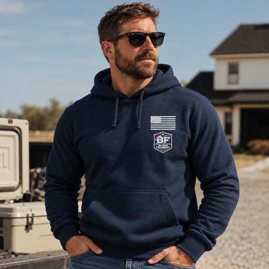 Cookie Retrieval Hoodie Navy front logo lifestyle creative