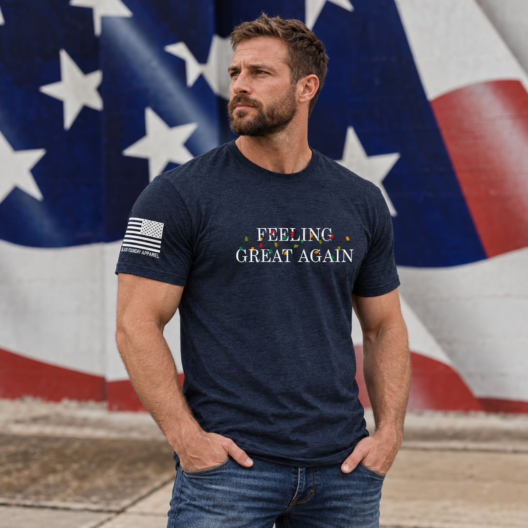 Feeling Great Again T-shirt Heather Navy front design lifestyle creative
