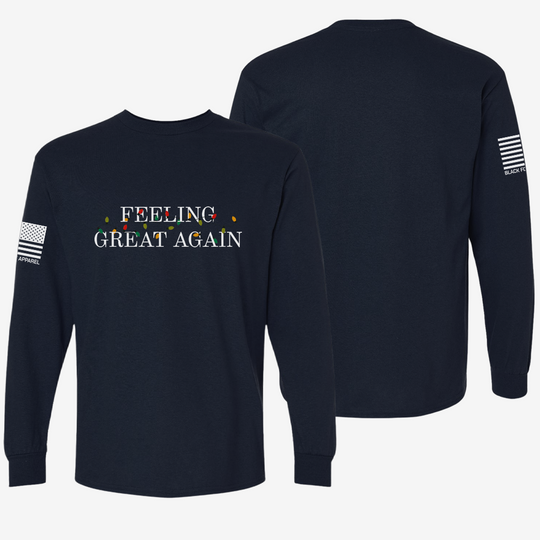 Feeling Great Again Long Sleeve Navy front and back mockup