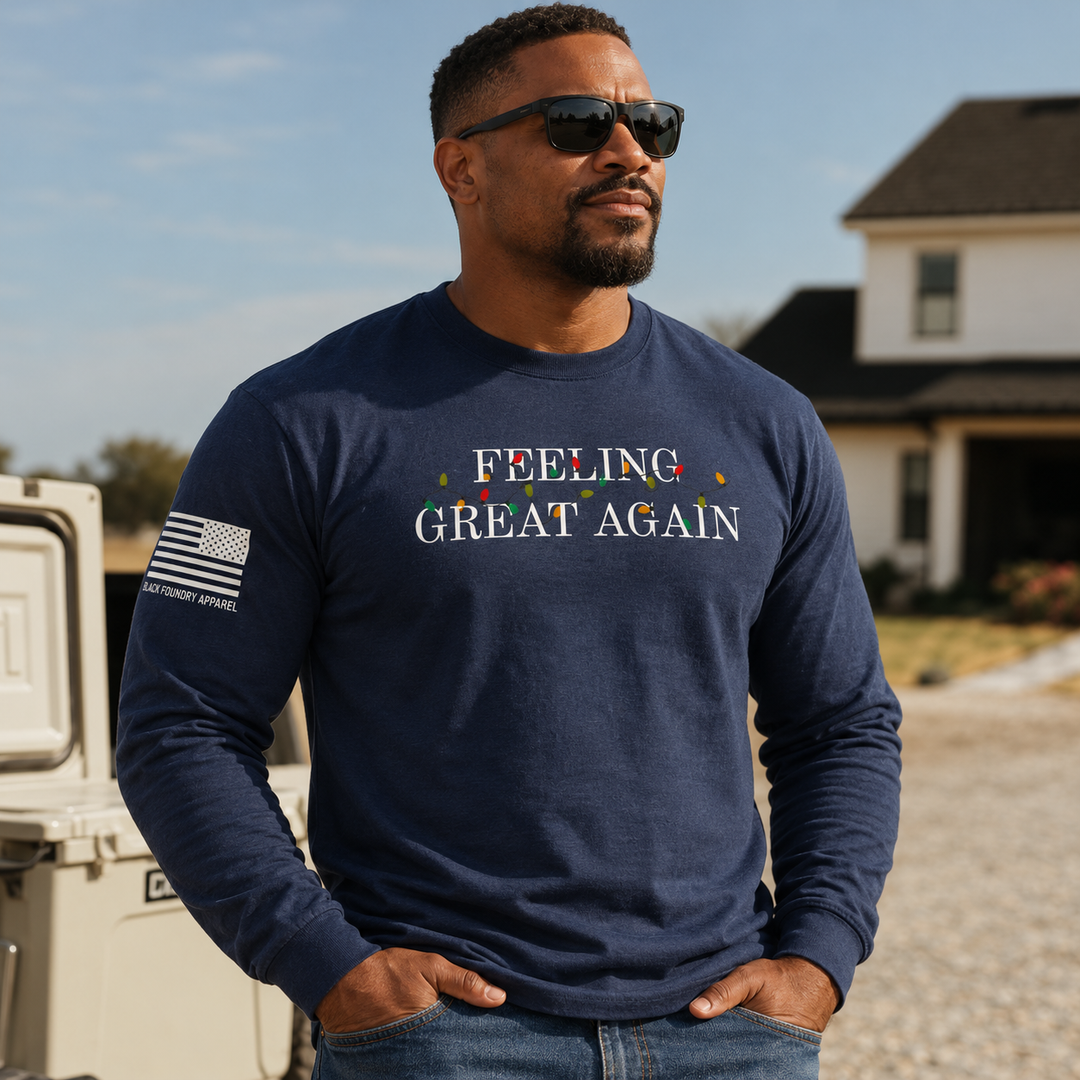 Feeling Great Again Long Sleeve Navy front design lifestyle creative