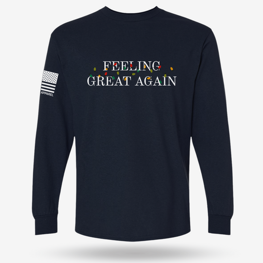 Feeling Great Again Long Sleeve Navy main printed design mockup