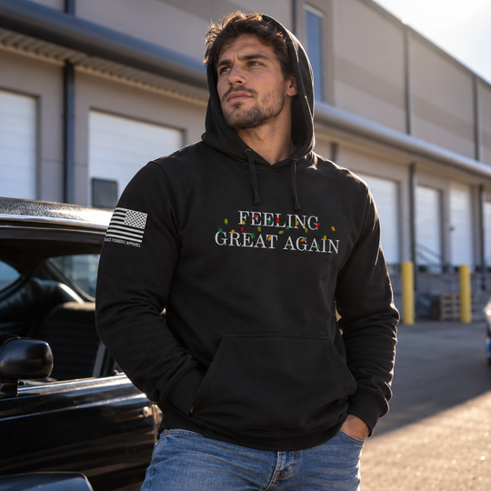 Feeling Great Again Hoodie Black front design lifestyle creative