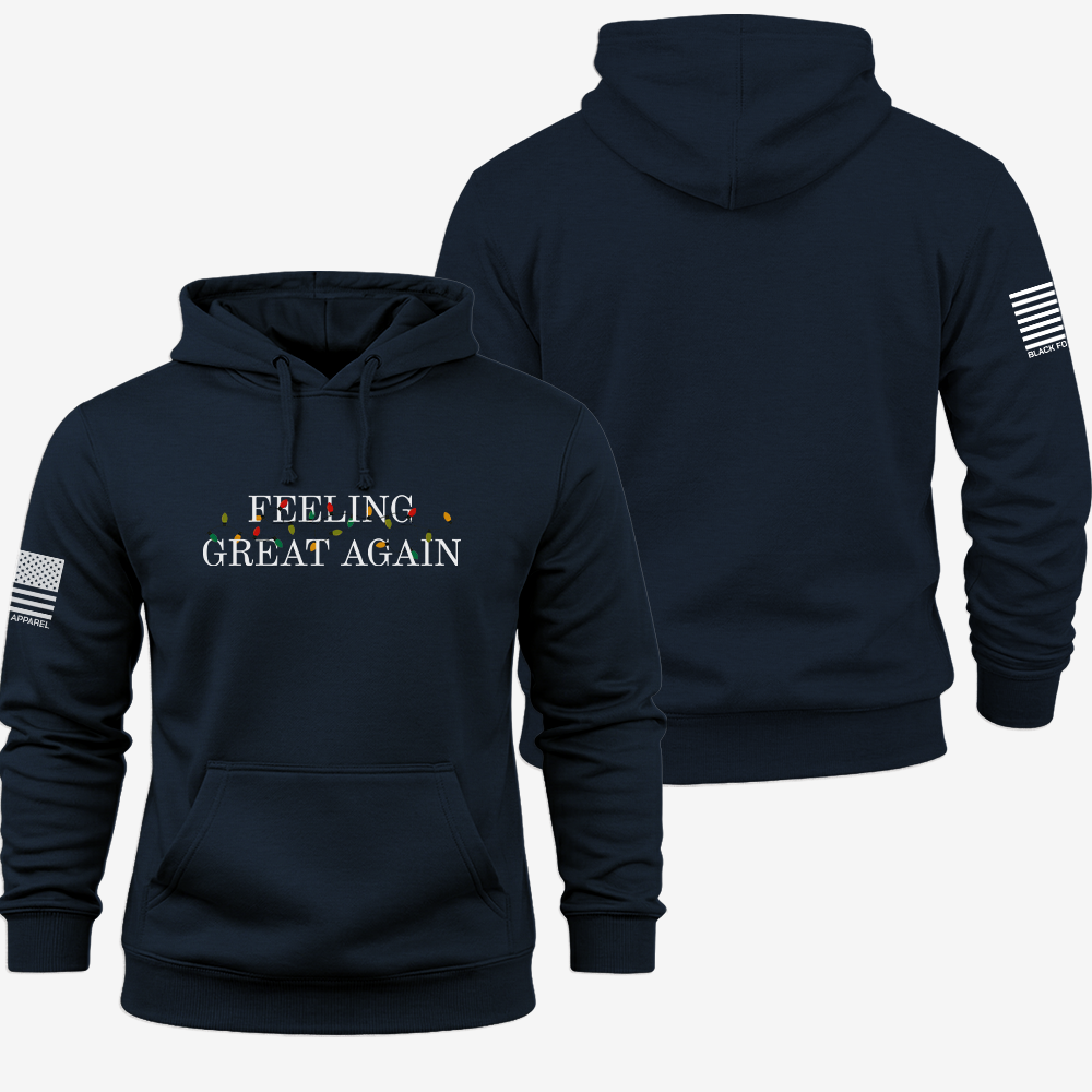 Feeling Great Again Hoodie Navy front and back mockup