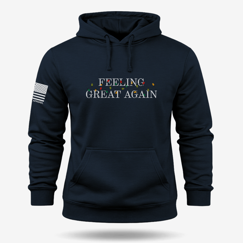 Feeling Great Again Hoodie Navy main printed design mockup