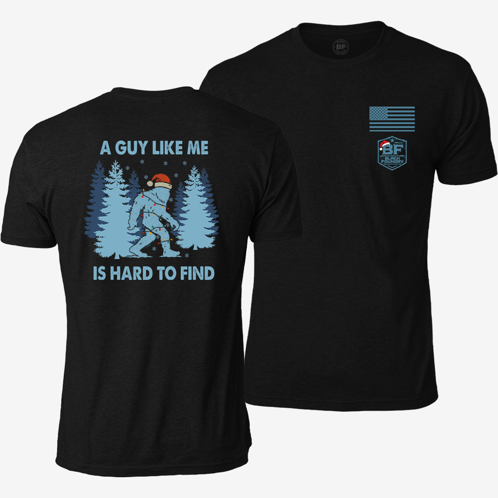 Hard To Find Christmas Bigfoot T-shirt Black front and back mockup