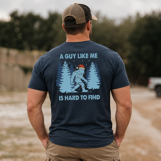 Hard To Find Christmas Bigfoot T-shirt Heather Navy back design lifestyle creative