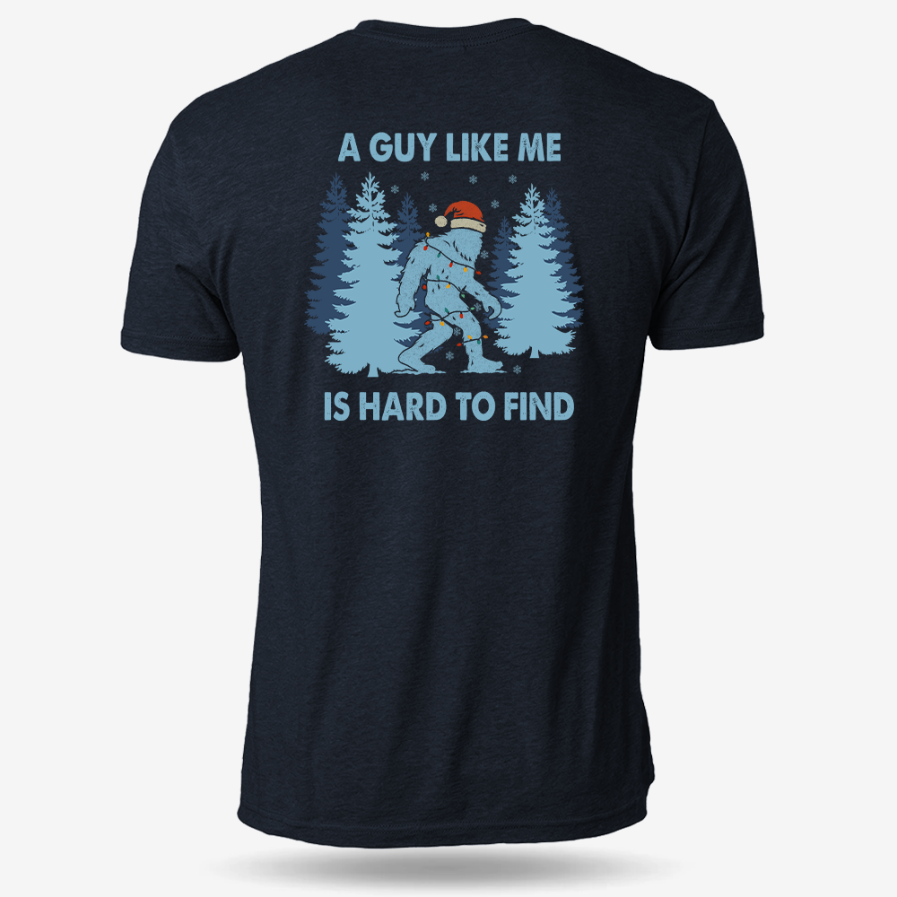 Hard To Find Christmas Bigfoot T-shirt Heather Navy main printed design mockup