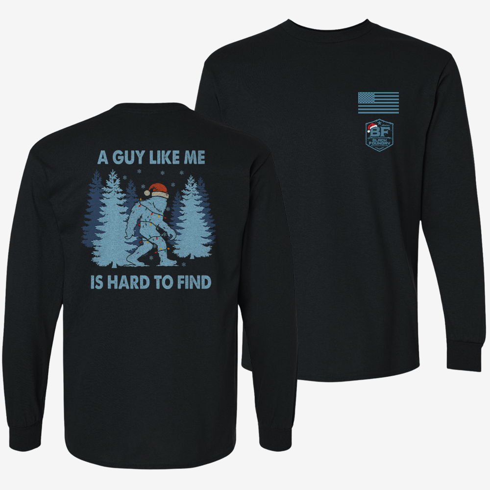 Hard To Find Christmas Bigfoot Long Sleeve Black front and back mockup